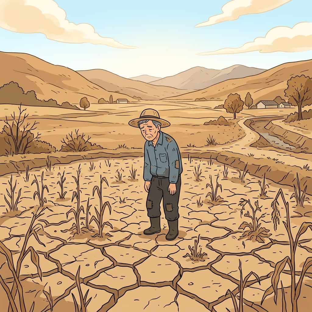 Years of drought left the farmland barren and lifeless.