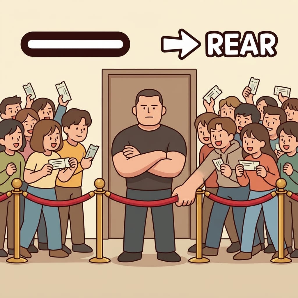 The BAR blocks the REAR — a barrier between front and back. (BAR + REAR
→ A BAR across the REAR = a barrier — something that blocks what is behind from getting through)