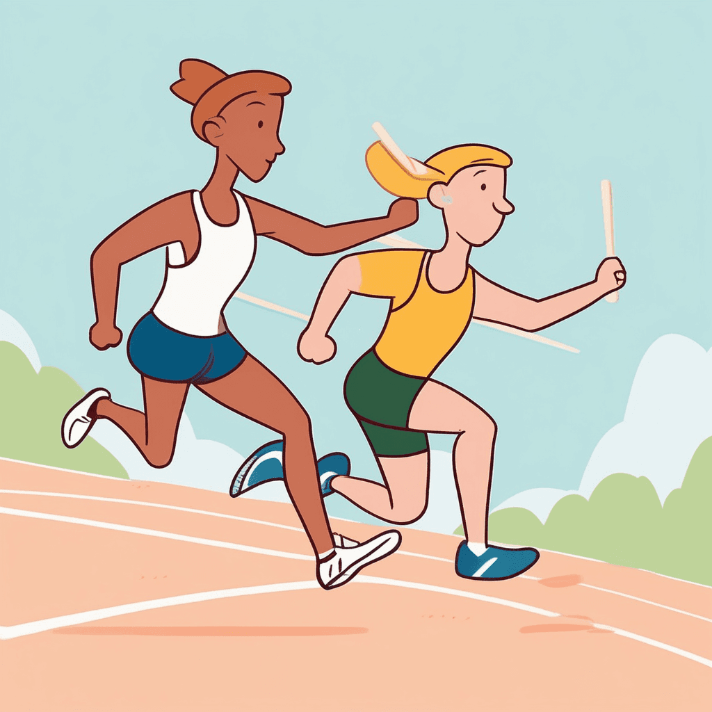 a short stick passed from one runner to another in a relay race
