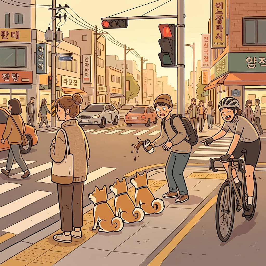 City dogs are conditioned to sit the moment the traffic light turns red.