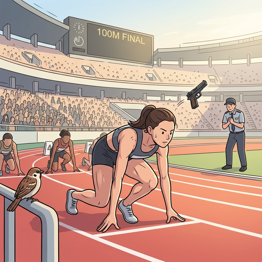 The sprinter is poised for the starting gun, every muscle ready to explode.