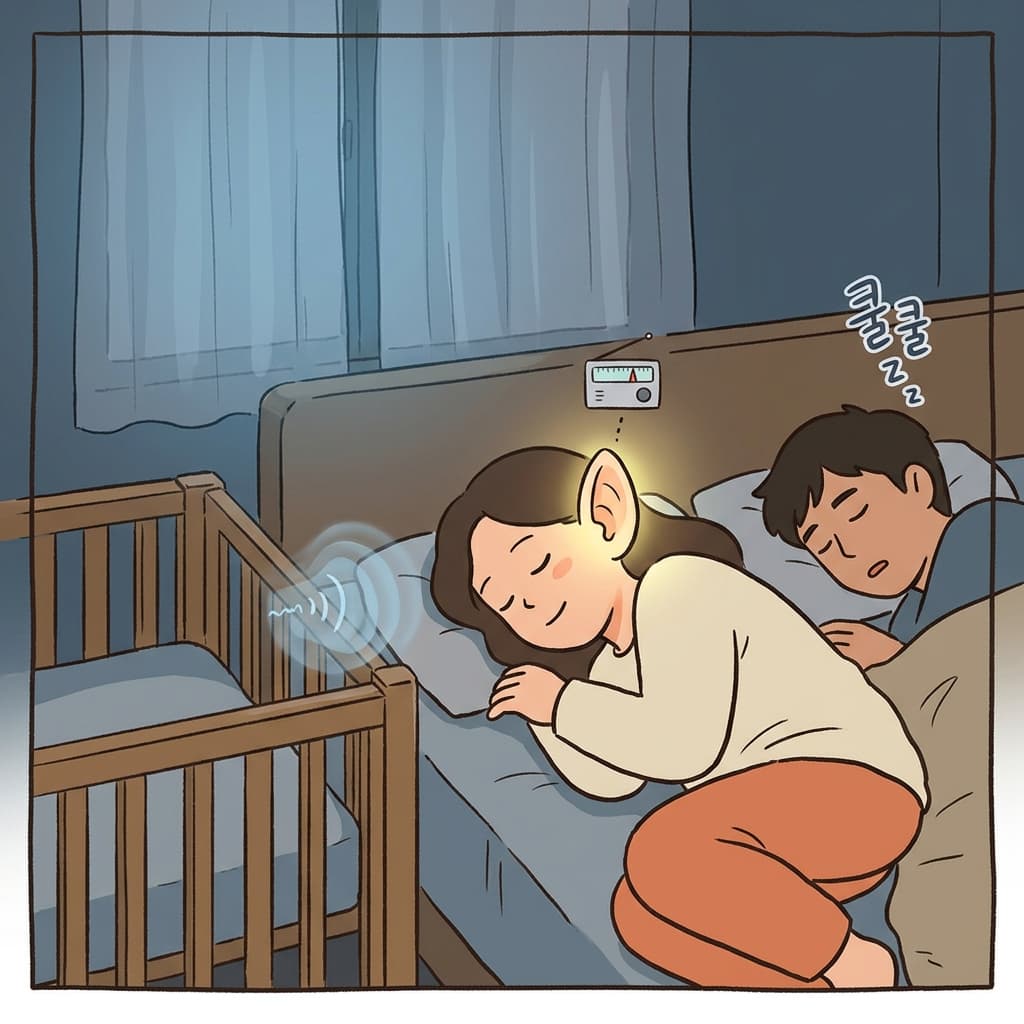 Her ears are tuned to her baby's every soft cry at night.
