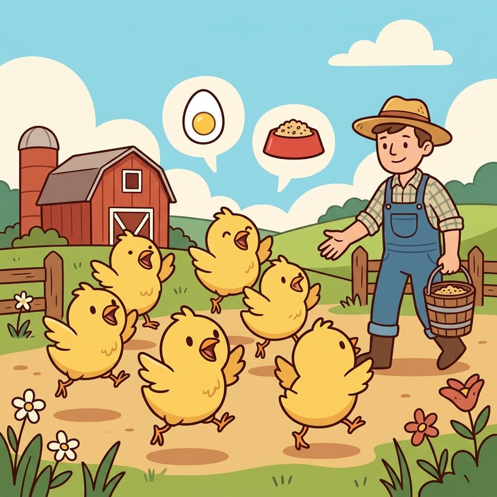 The baby chicks were eager to eat the food the farmer brought. (EAGER ≈ "EGG! HERE!" → to be excited and unable to wait to do something)