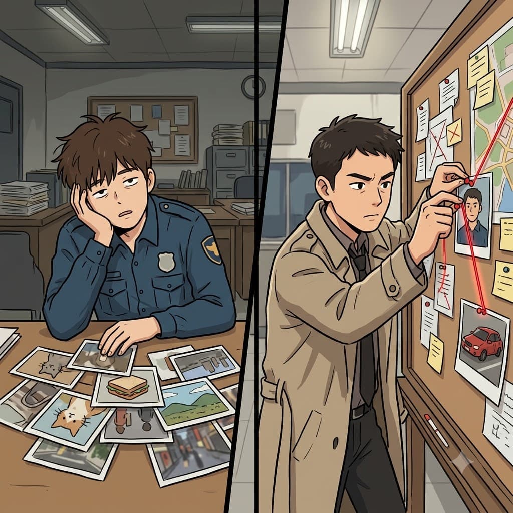 The detective proved that the suspect was related to the crime by connecting his photo to the stolen car.
