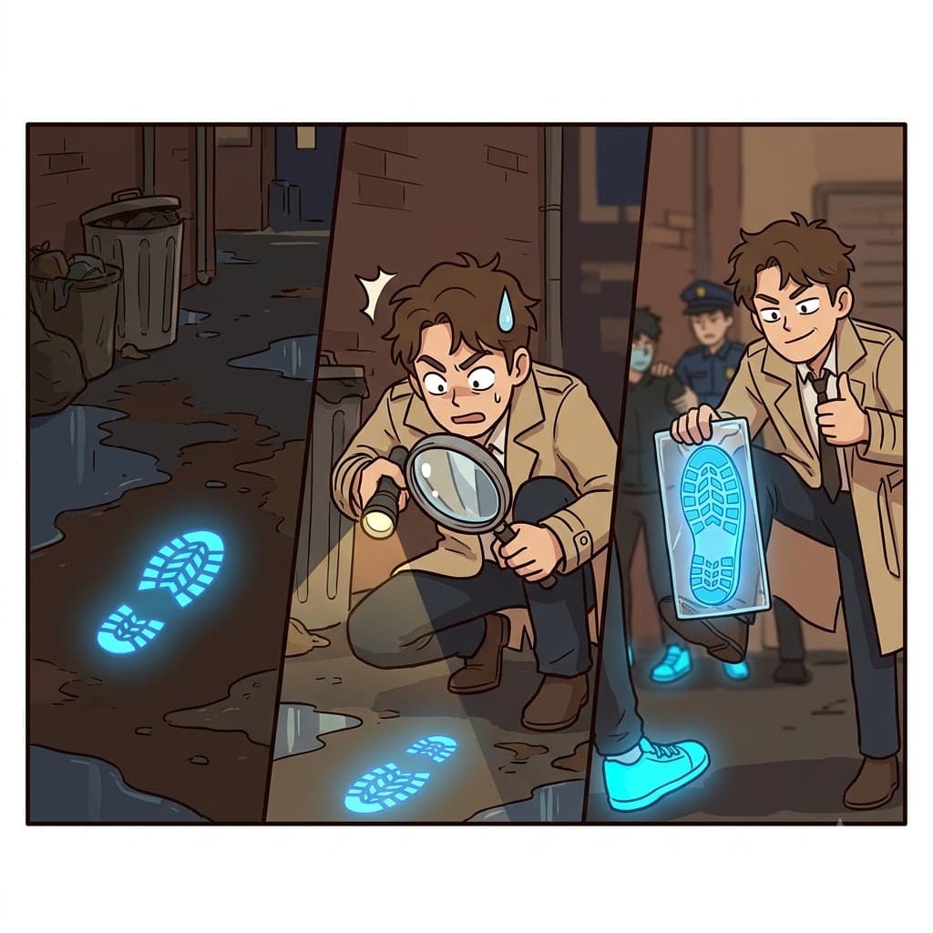 The glowing blue footprint was a major clue that proved the thief was related to the crime.