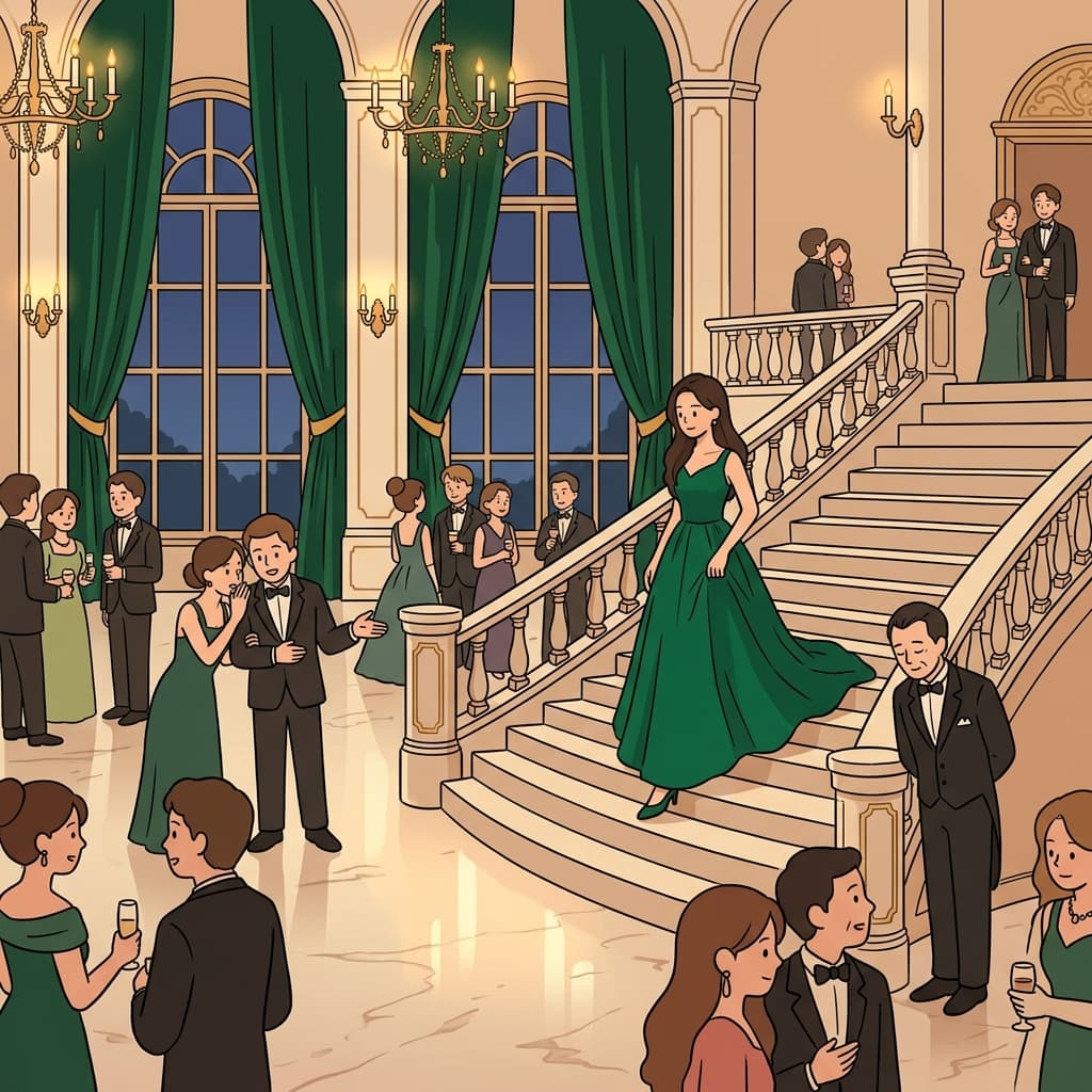 She wore a gown befitting a royal ball, elegant and graceful.