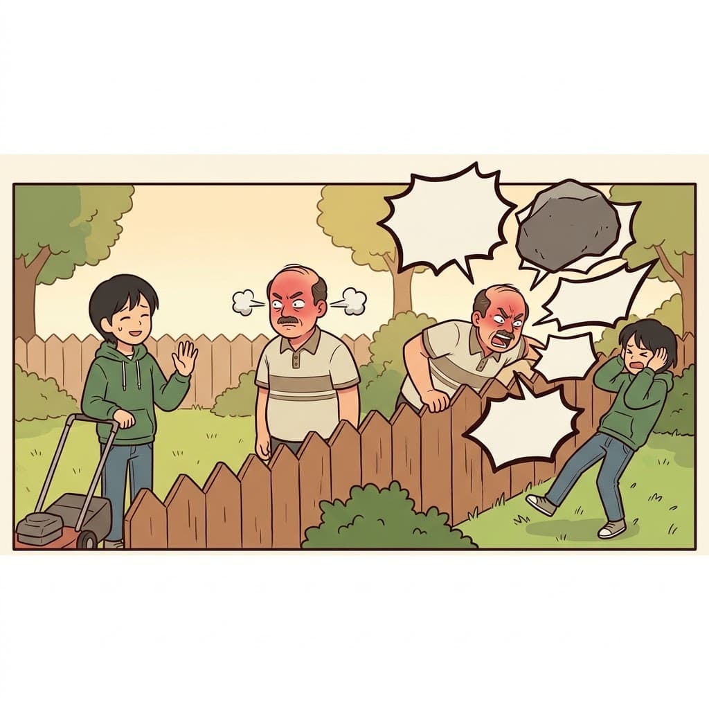 Angry about a refused favor, the aggressive neighbor began to verbally belabor him with insults.