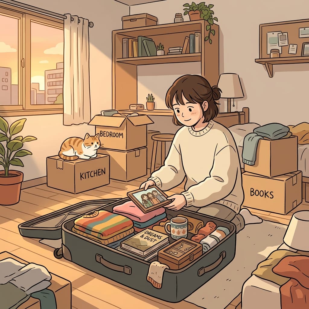 She packed all her belongings into one suitcase before moving to the new city.