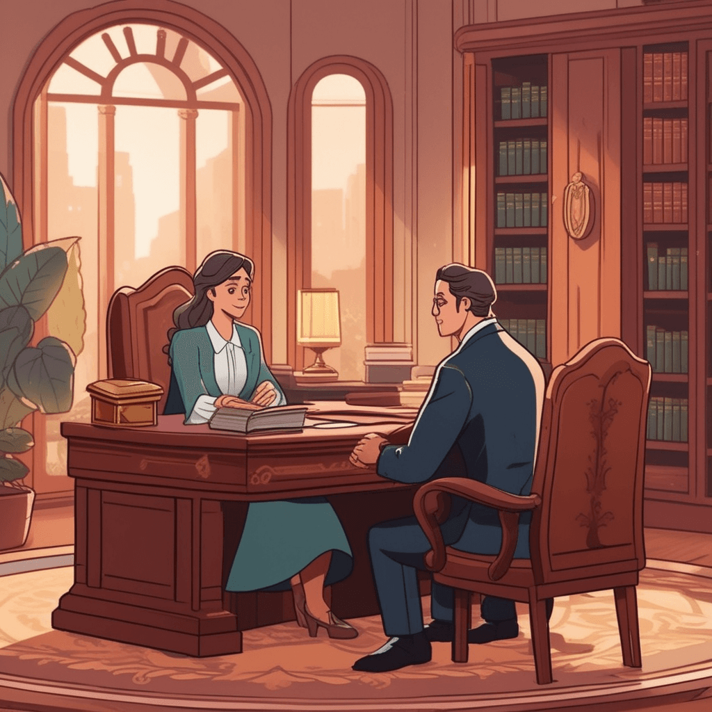 a lawyer hands an ornate jewelry box to a young woman sitting across from his desk. The woman's eyes well up with tears as she carefully accepts the precious item with both hands. Behind her, an elderly man in a suit nods solemnly, having just explained this was her grandmother's final wish. The lawyer gestures respectfully toward official documents spread on the desk showing the transfer is complete. Other family members stand nearby, some wiping their eyes while others smile warmly at the meaningful moment. something valuable being left to someone in a will as a legacy