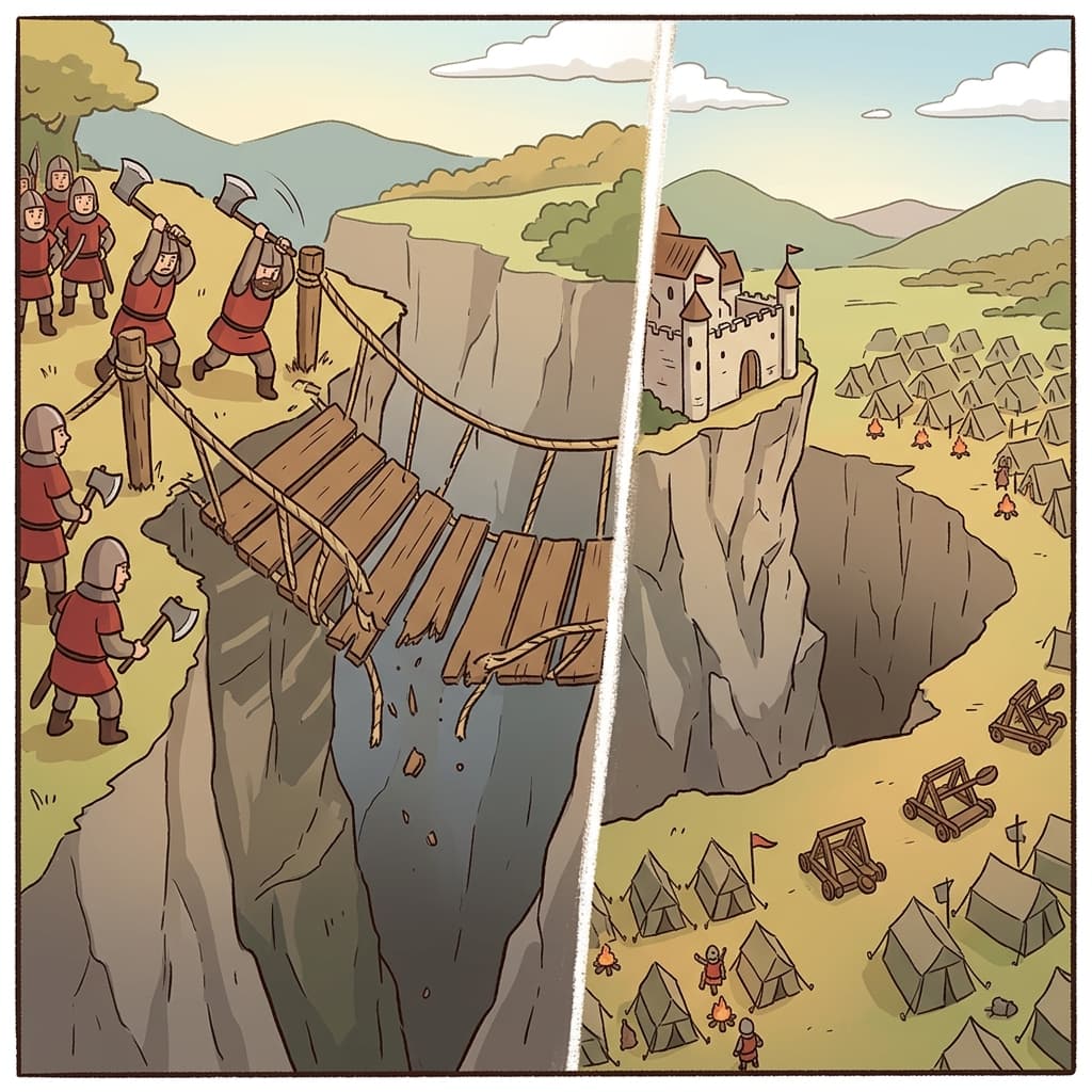 After the bridge collapsed, the enemy besieged the isolated castle.