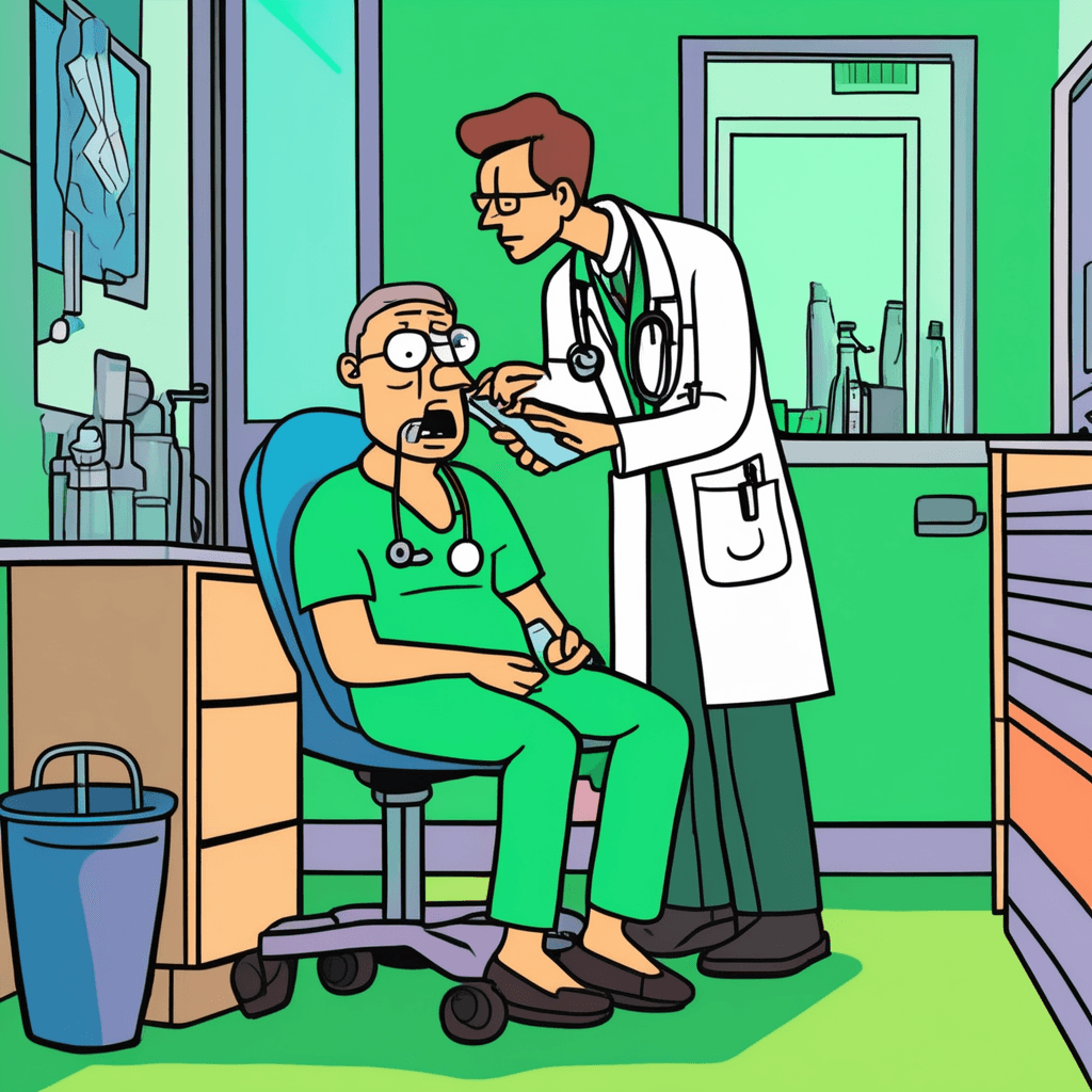 The serious doctor stays curious about the bilious patient!