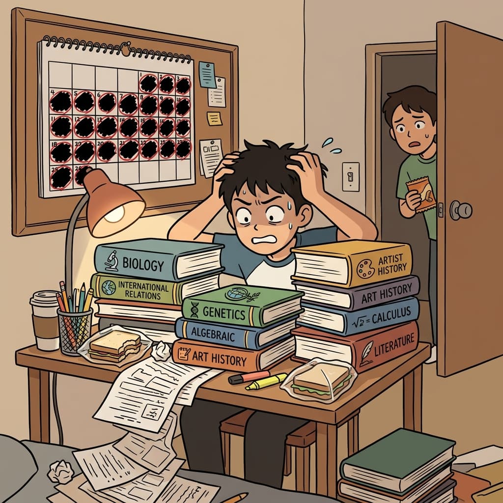 He tried to bite off more than one can chew by taking six classes.