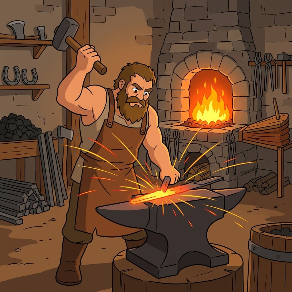 The blacksmith forged a strong horseshoe with fire and a hammer.