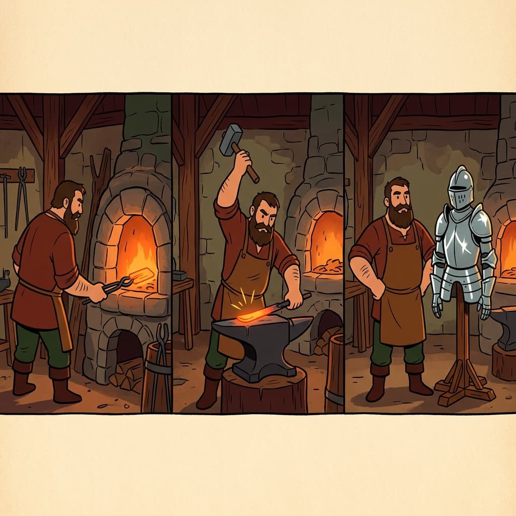 The blacksmith used a hammer to make strong armor.