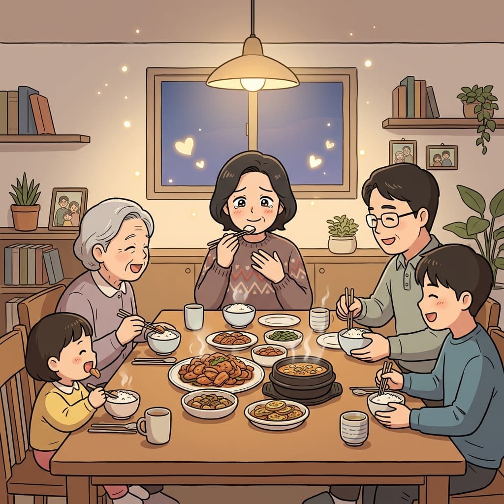 She feels blessed with a healthy family gathered around the dinner table.