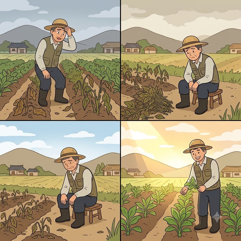 The blight brought the farmers a terrible plight, but sunlight helped the healthy crops recover.
