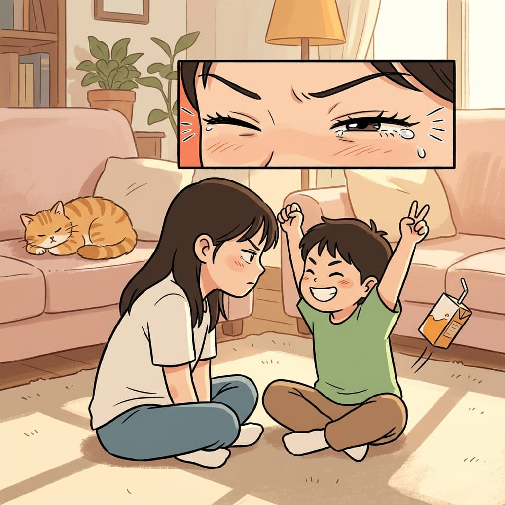 She tried not to blink during the staring contest with her little brother.