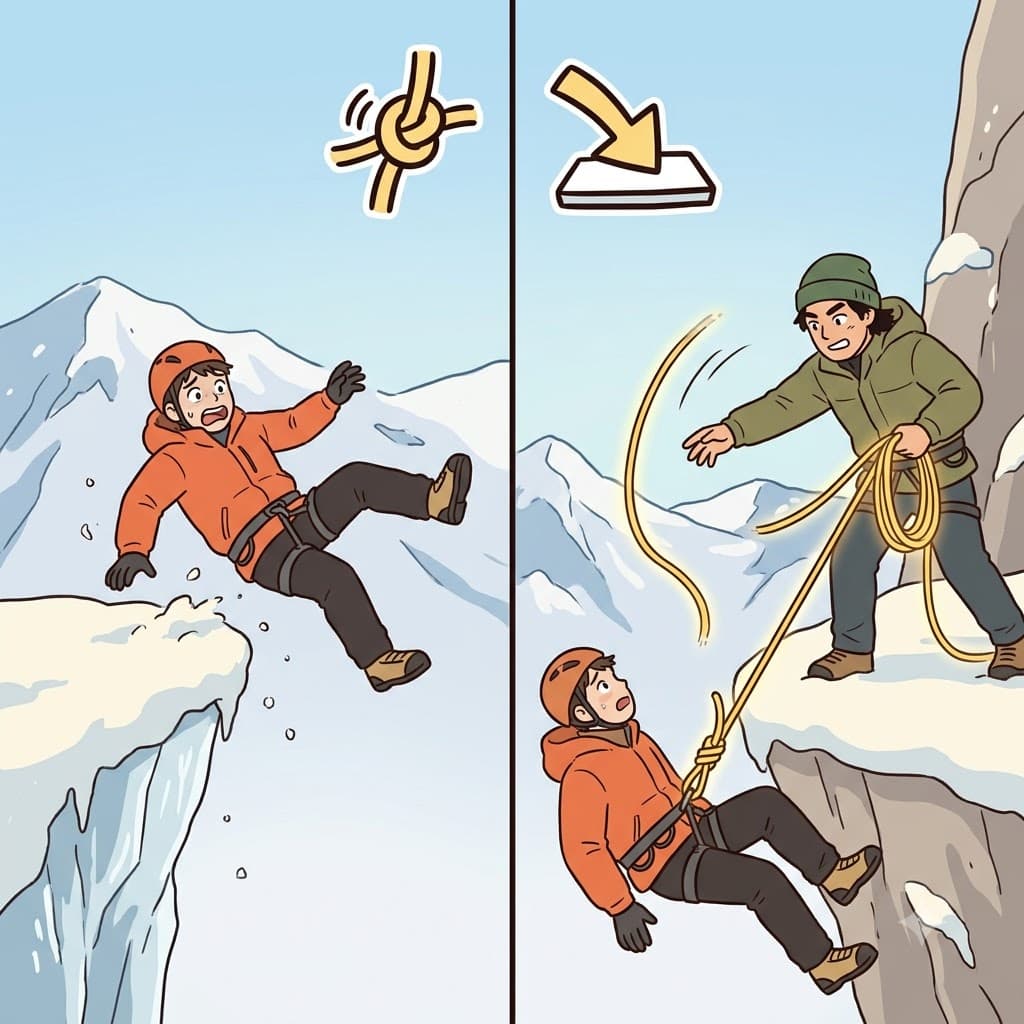 B(bind) + OND(onto) — by choosing to actively B(bind) his heavy rope OND(onto) his falling partner, the climber formed a life-saving bond.