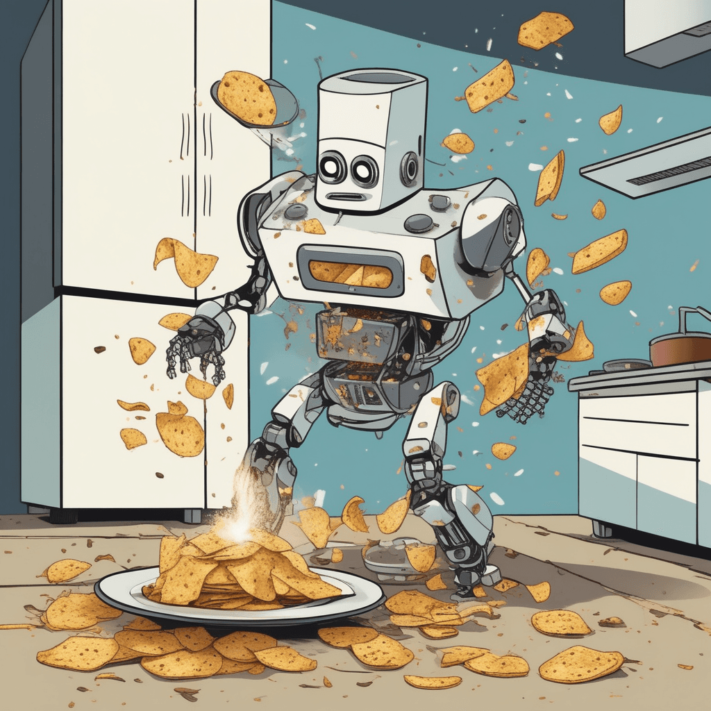 Bot drops chips everywhere - totally botched the cooking job!
