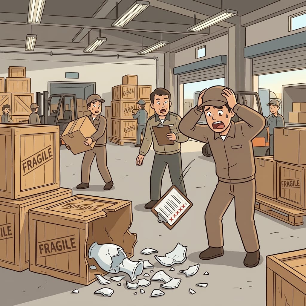 The breakage of fragile vases during shipping cost the warehouse thousands of dollars.