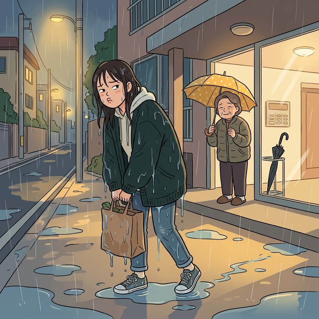 She forgot to bring her umbrella and got completely soaked on the way home.