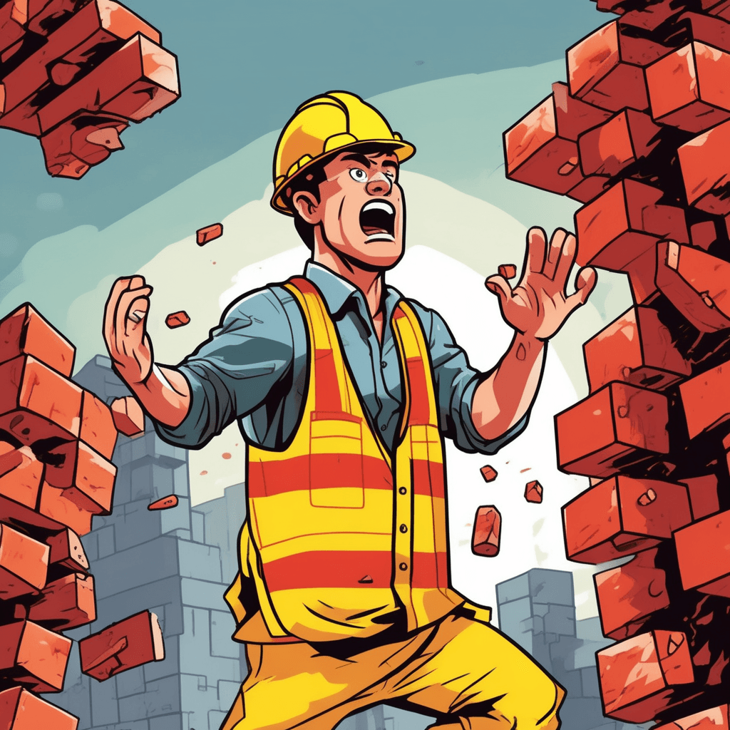 Brick worker risks speed - brisk and energetic work!