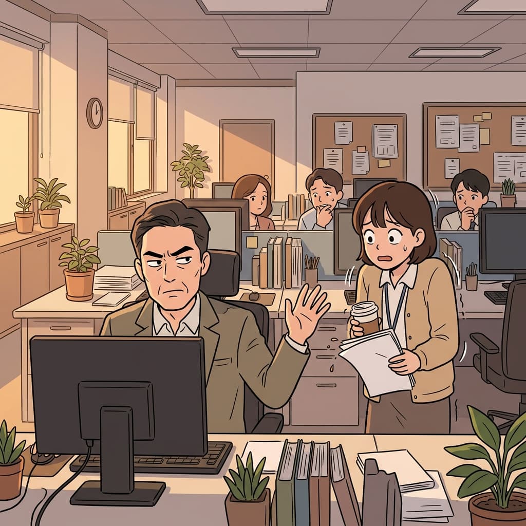 His brusque reply made the new intern freeze at her desk.