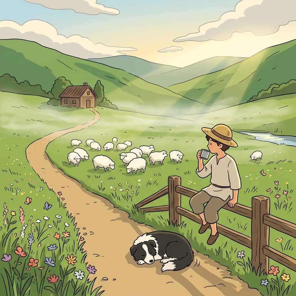 The bucolic valley felt impossibly peaceful with sheep grazing under the morning sun.