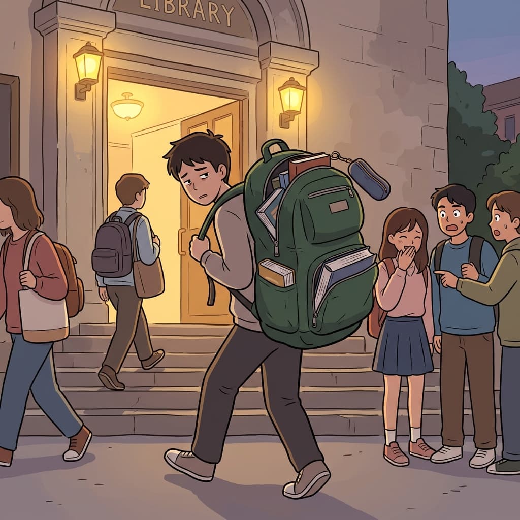 His backpack was bulging with textbooks before the final exam.