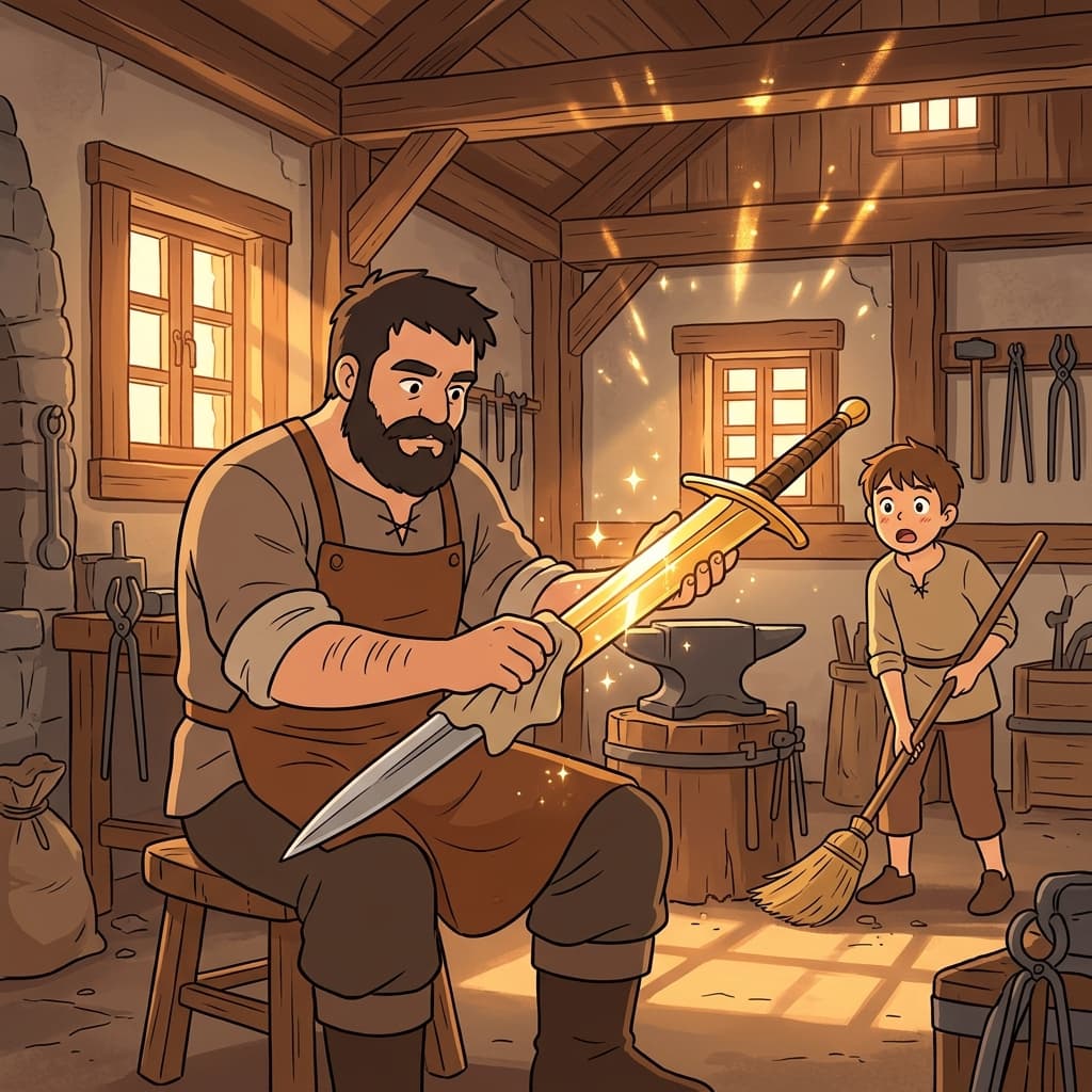 The blacksmith polished the sword until it shone burnished gold under the sunlight.
