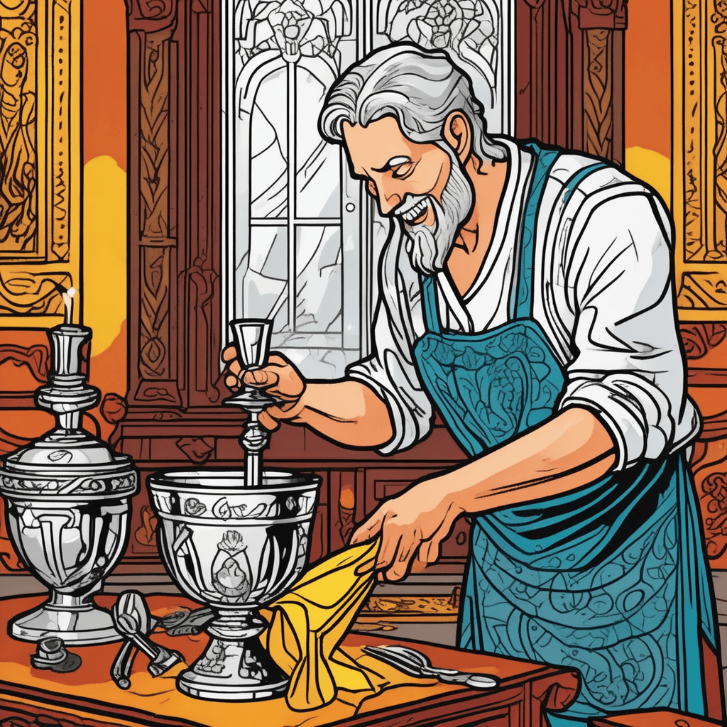 The burnished chalice finished, his tools replenished!