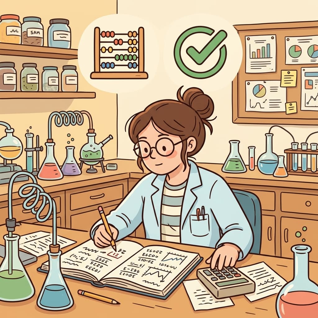 The scientist calculated the result of the experiment. (NUMBERS + ANSWER = CALCULATE)