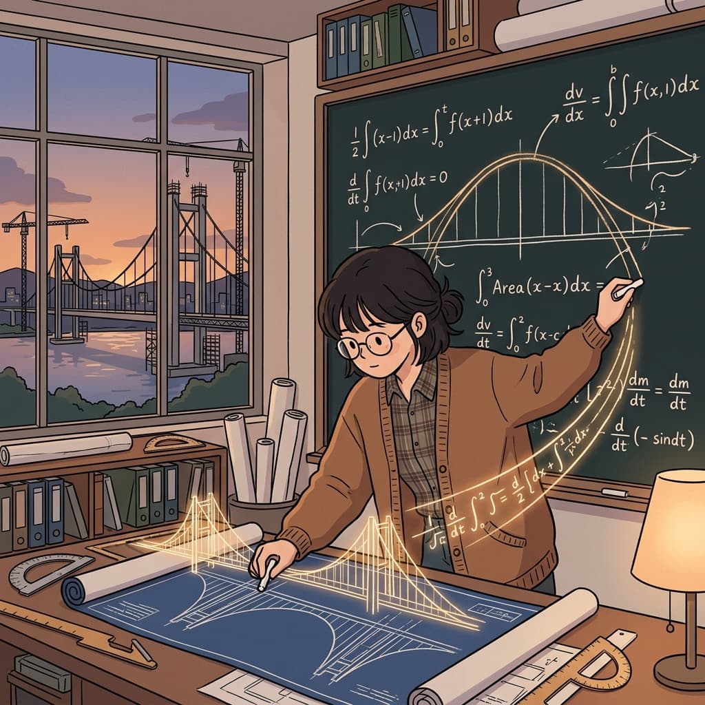 She uses calculus to find the exact curve of the bridge's arch.