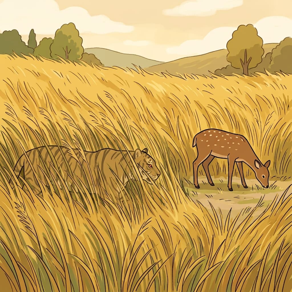 The tiger's camouflage helped it approach its prey without being noticed.