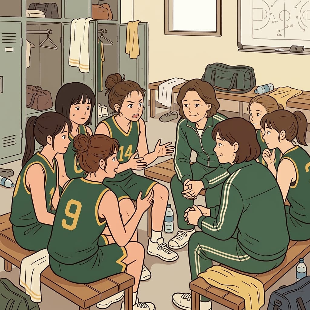 "Can, did?" the coach asked before every player gave a candid opinion about the team's performance. ("Can you tell me? What did we do wrong?")