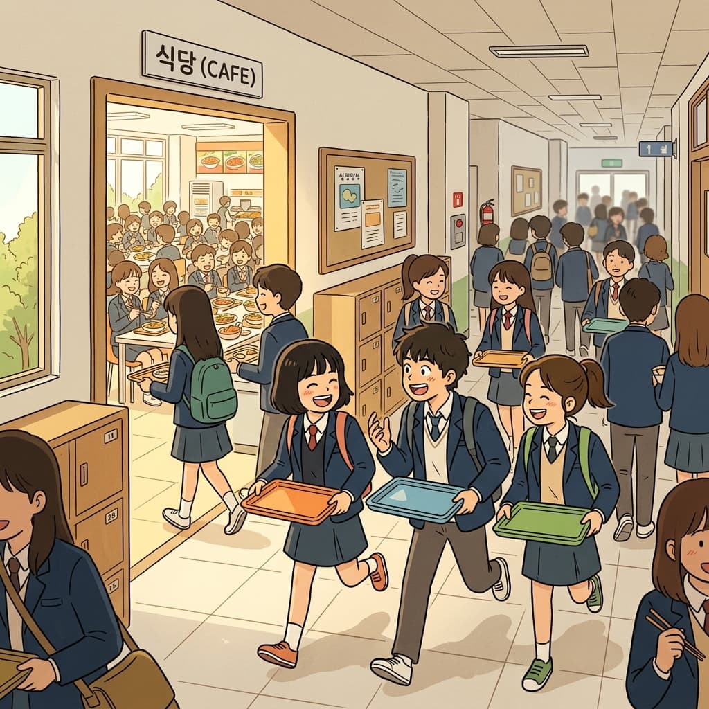 The hungry teenagers hurried into the canteen as soon as the lunch bell rang. (can + teen → "Can we eat now?")
