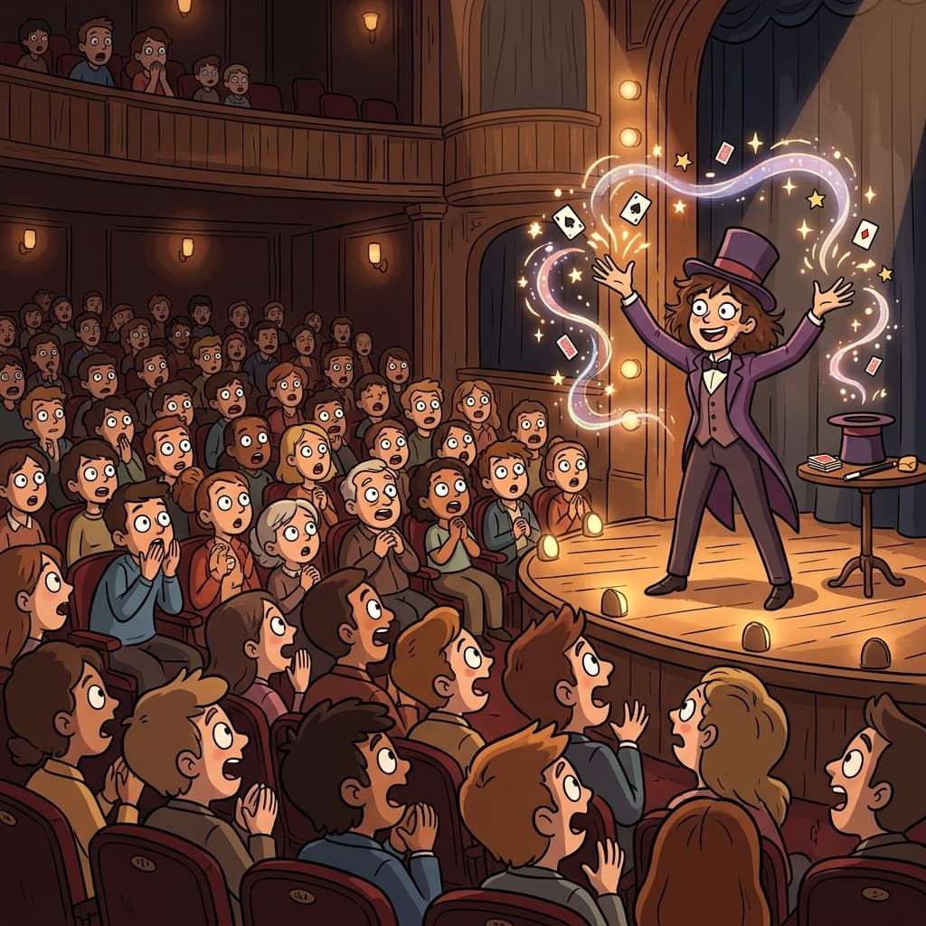 The magician's captivating performance amazed the entire audience.