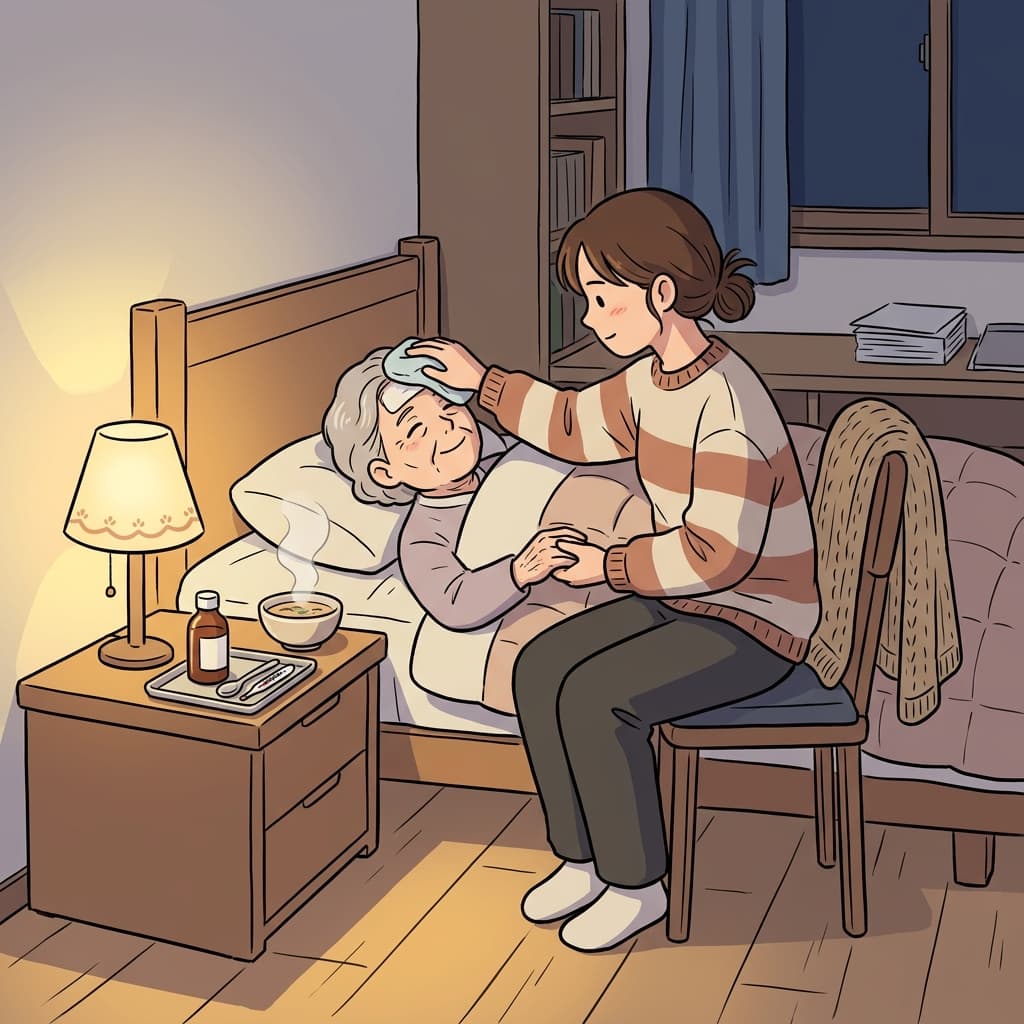 She stays up all night to care for her sick grandmother.