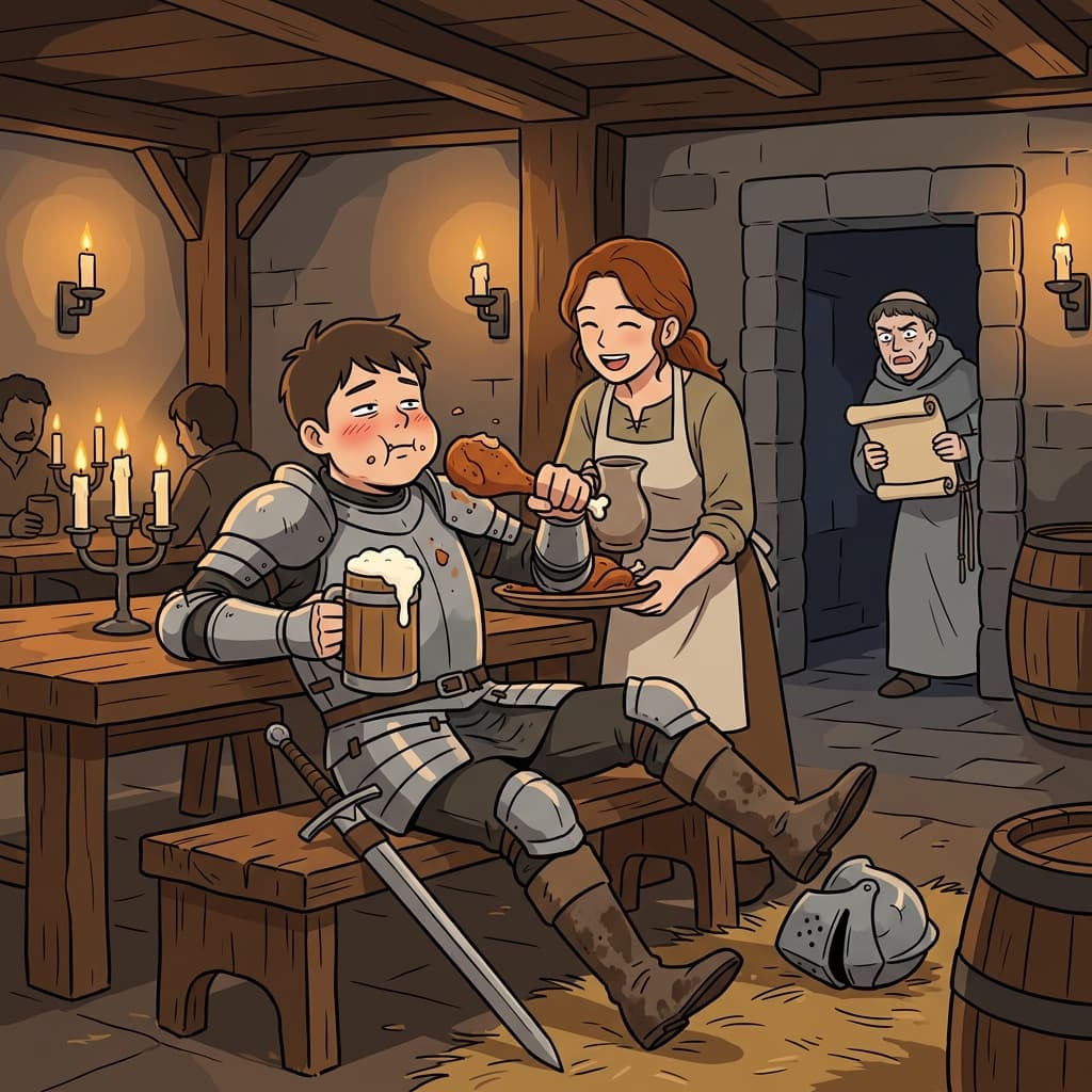 The knight ignored his vows and chased carnal pleasures at the tavern.