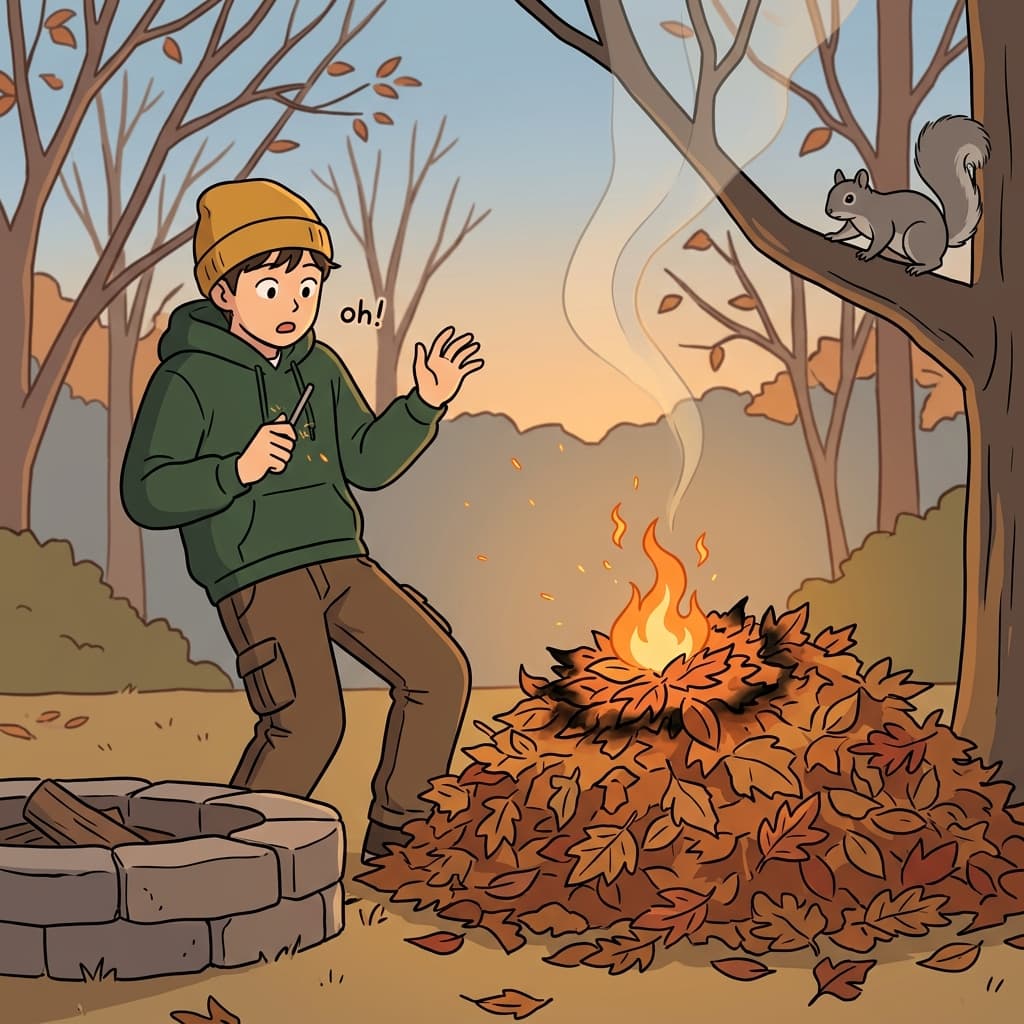 Dry leaves catch fire the moment a spark lands on them.