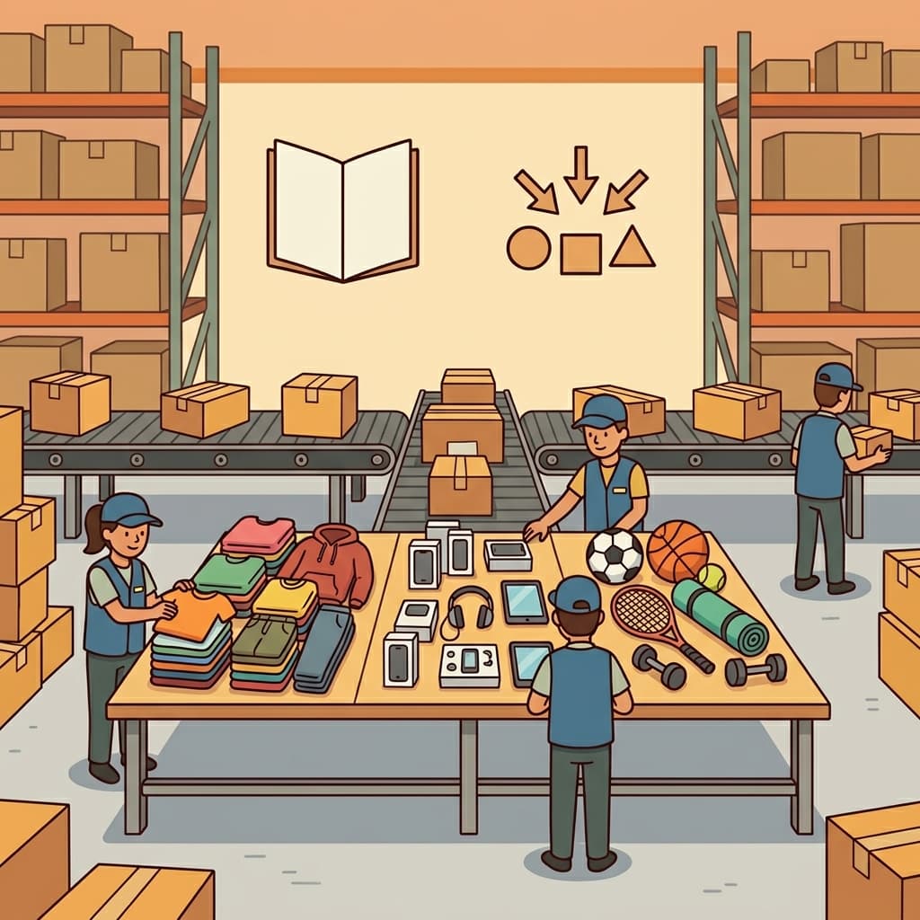 The workers categorized the products before storing them. (CATALOG + GROUP = CATEGORY → a group of similar things)
