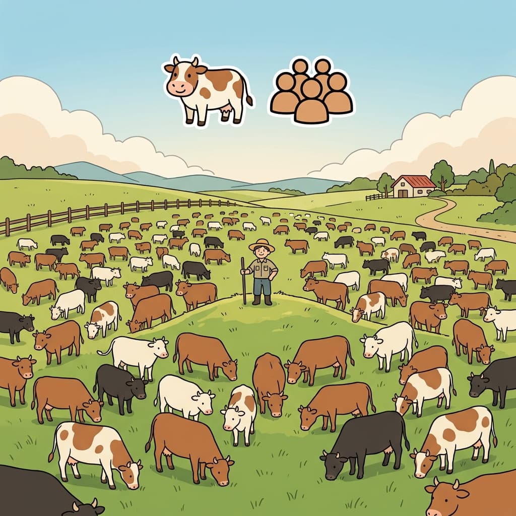 Healthy cattle provide milk and food for many families. (🐄 Cow + 👥 Herd → Cattle)