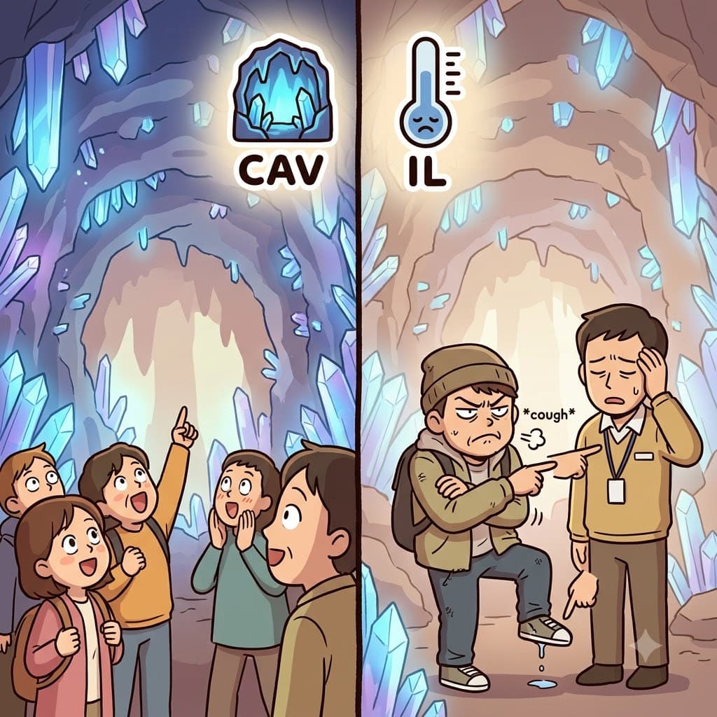 CAV(cave) + IL(ill) — claiming the beautiful CAV(cave) made him feel slightly IL(ill), the grumpy tourist continued to cavil over tiny details.