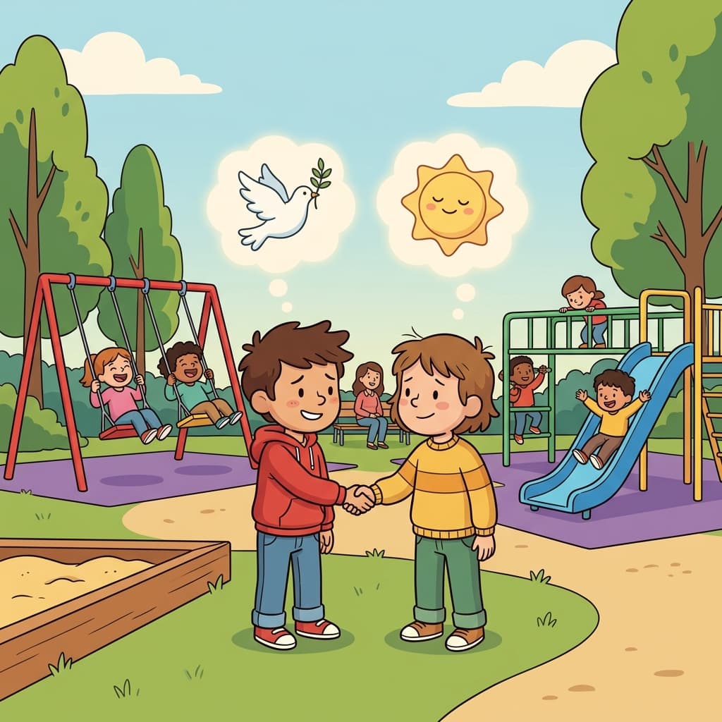 The fighting ceased, and the children saw peace return to the playground. (SEE PEACE → when something ceases, peace can return)