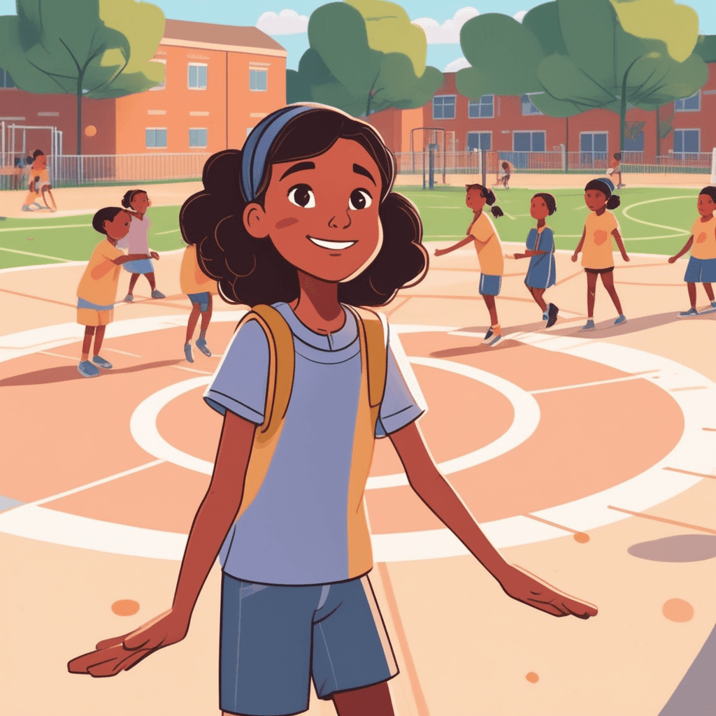 A girl stands in the central position of the playground circle