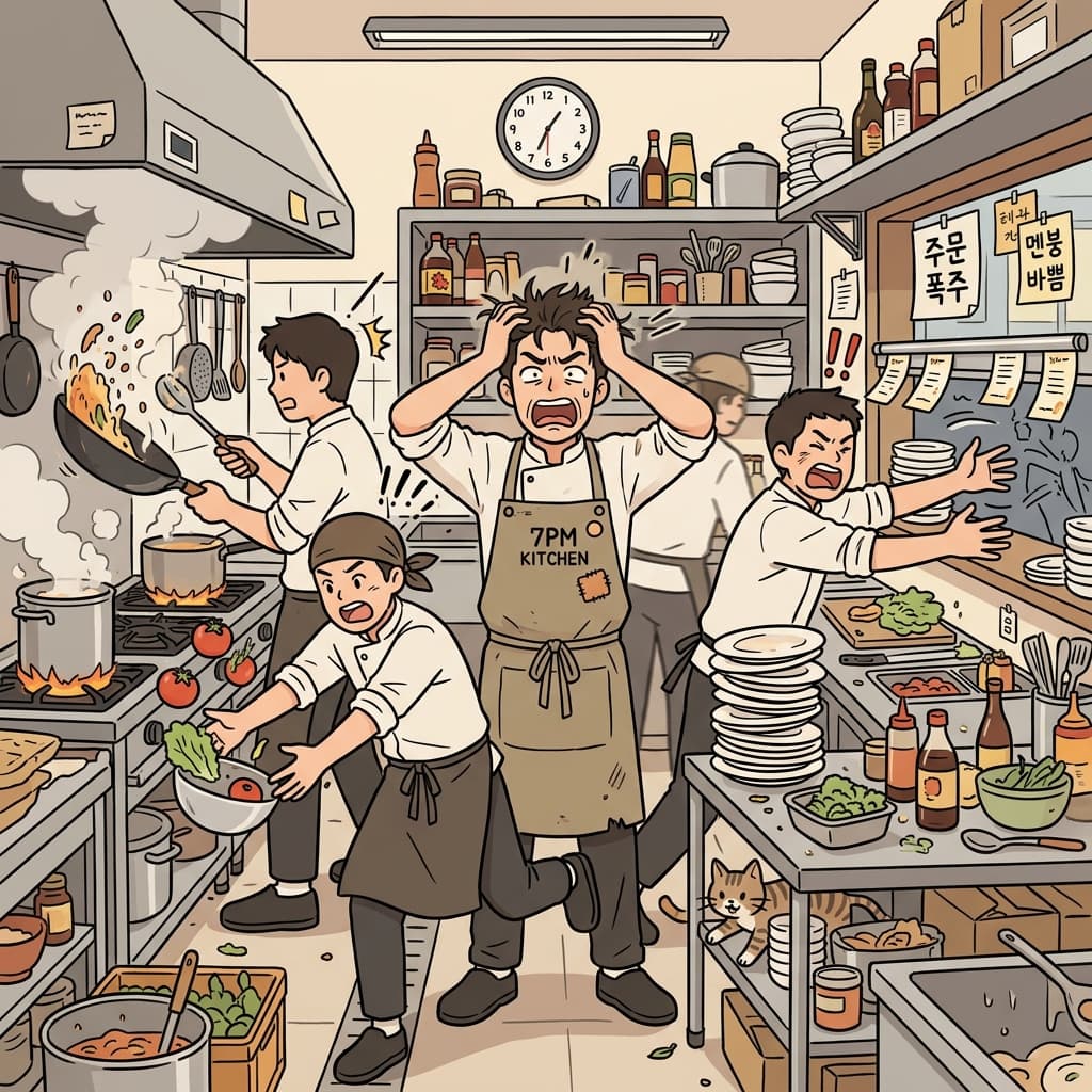 The kitchen turned chaotic right before the dinner rush.