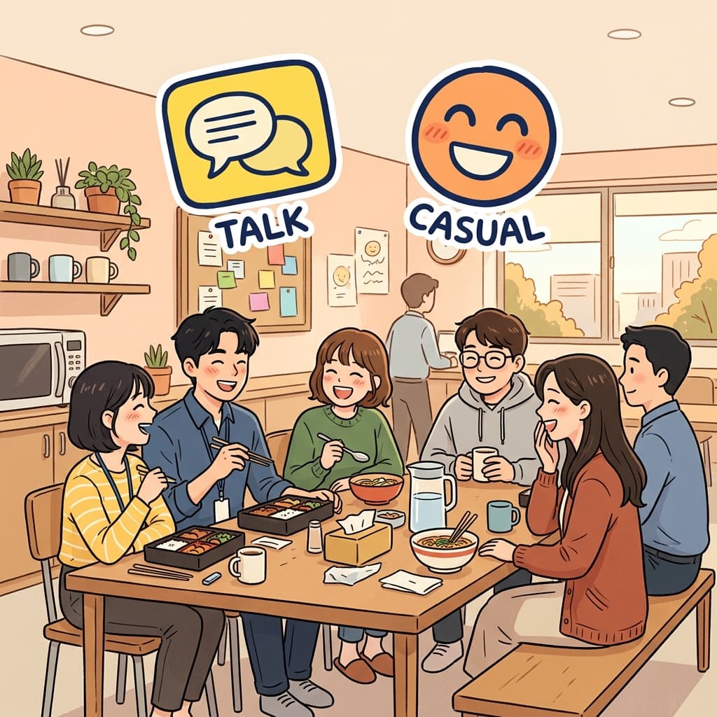 Coworkers chatted during their lunch break. (TALK + CASUAL = CHAT
→ chat means talking casually and comfortably)