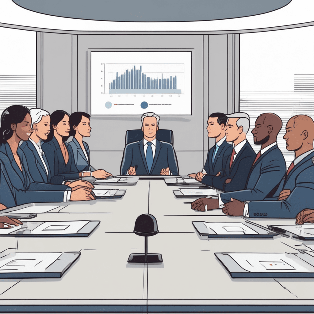 The chief executive leads an important boardroom meeting with authority