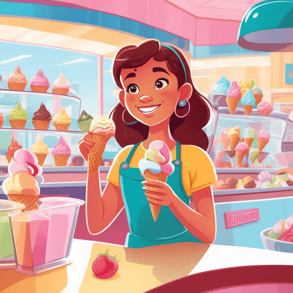 A girl chooses her favorite ice cream flavor from many options