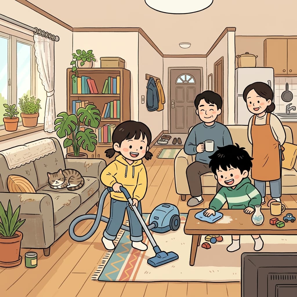 The children finished their household chores before playing outside.